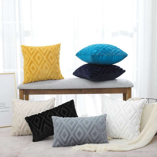 Rhombus textured cushion in nine colour options