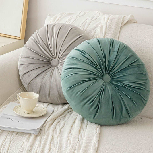 Round button decorative cushion in available colours