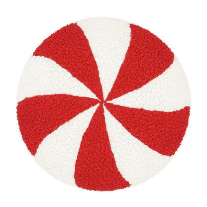Round red and white Christmas candy cushion