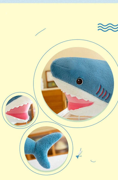 Large shark plush toy in an oversized design