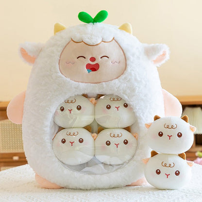 Sheep plushie bag with matching mini sheep toys