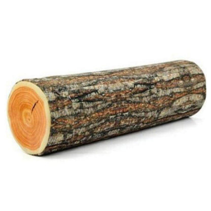 Tree stump novelty cushion with bark-effect design