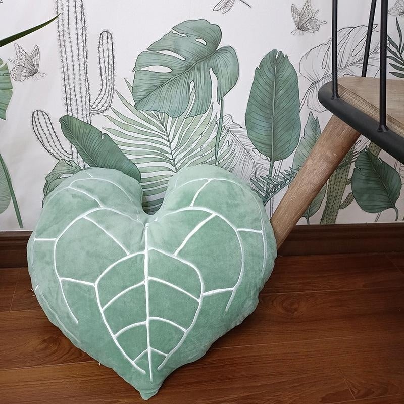 Tropical plant leaf throw pillow Design N