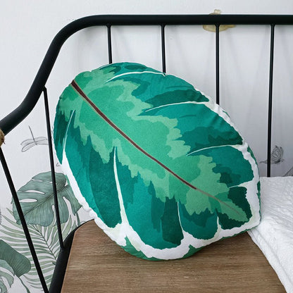 Tropical plant leaf throw pillow Design U