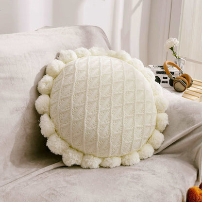 White round knitted ball cushion 50cm