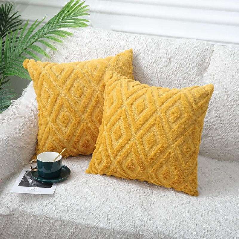 Yellow rhombus textured cushion